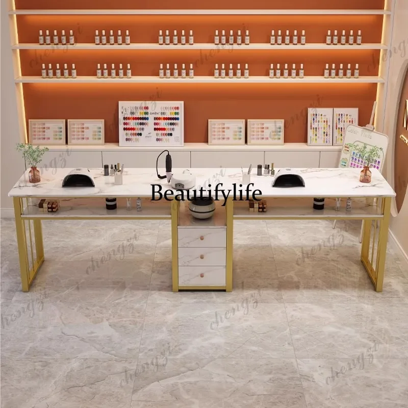 K182 Nordic Luxury Nail Tables Salon Furniture Modern Nail Shop Table And Chair Set Single Double Professional Manicure Tables T