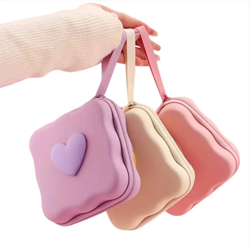 Cute Heart Cosmetic Bag Mini Makeup Pouch Charger lid storage bag Waterproof Travel Organizer Case for charger protector