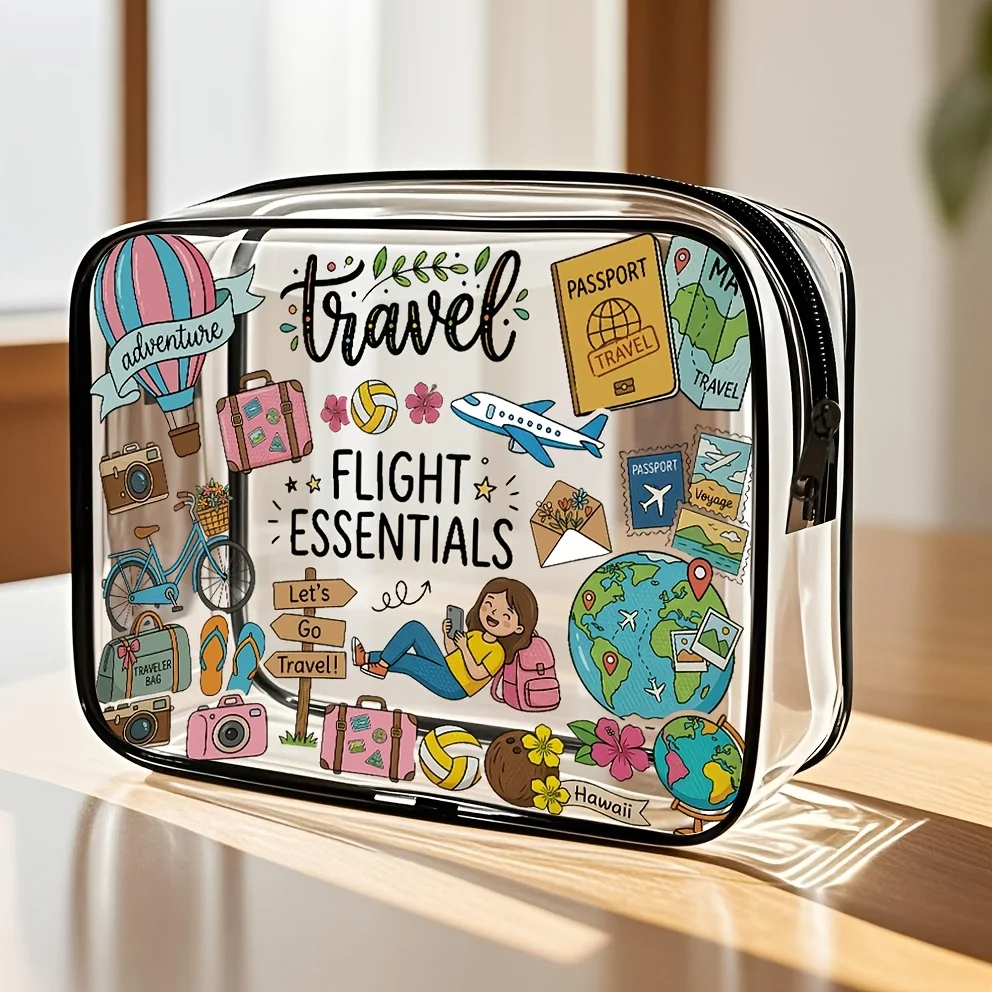 Transparent Zippered Tote Bag Organizer Toiletry Pouch Lightweight Travel Bag Clear Toiletries and Charger Case Waterproof