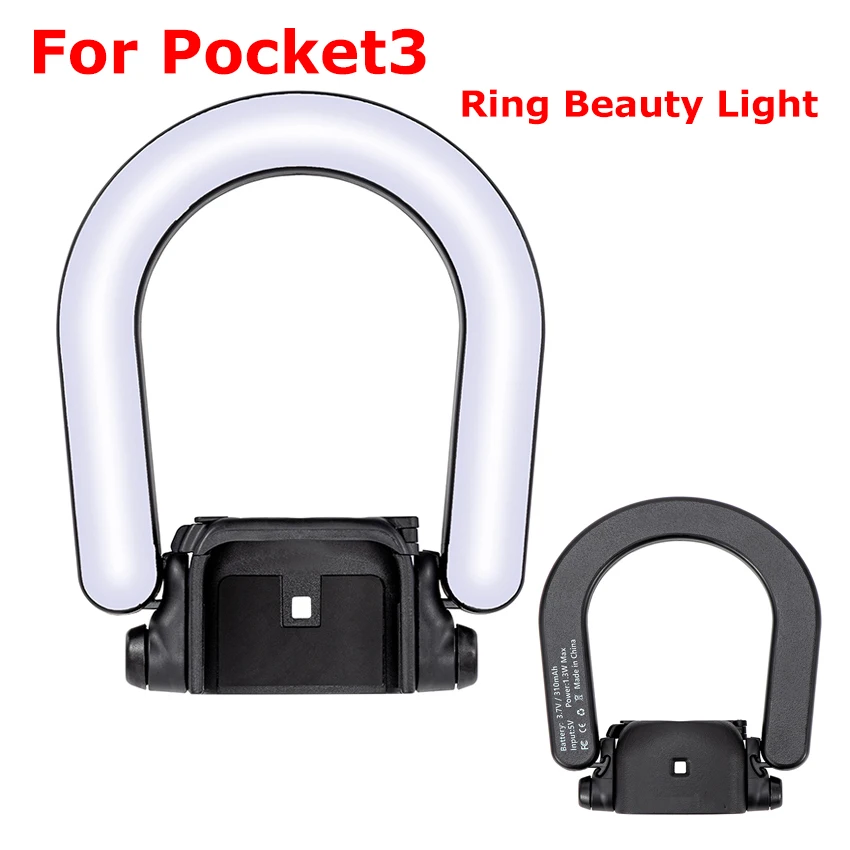 Ring Beauty Light for DJI Pocket 3 Clip-On Fill Light 4-Level Stepless Dimming Rechargeable with Self-Balancing Strap