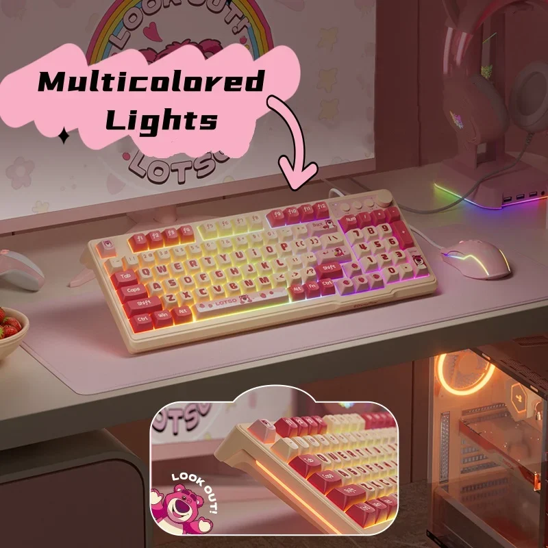 Lotso Keyboard 2.4G Wireless Gaming Keyboard For Pink Girl Gamer Keyboard Mouse Set For Macbook Laptop Wireless Portable Keypad