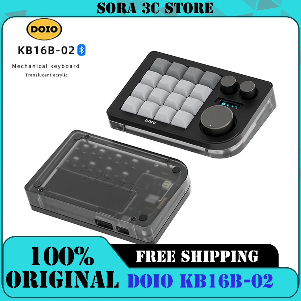 DOIO KB16B-02 16 Keys Mini Keypad RGB Backlight Bluetooth Type-C Dual-mode Portable Keyboard Designer Custom Windows Macos Gifts