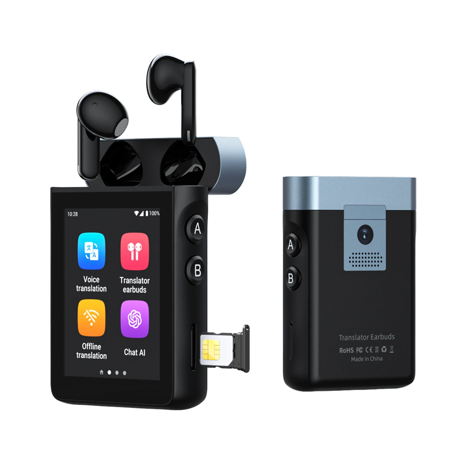 A9 4G Standalone AI Translator Earbuds with Screen,Real-Time 144 Languages & 16 Offline, ChatGPT, Hotspot, Stream Music
