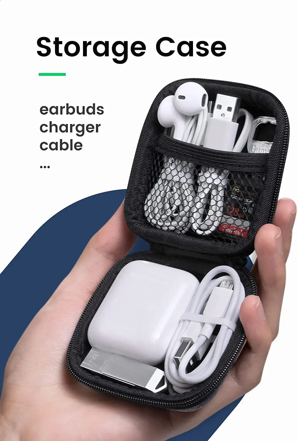 UGREEN Square Earbud Case Waterproof Headphone Case Hard EVA Shell Earbud Case Pouch