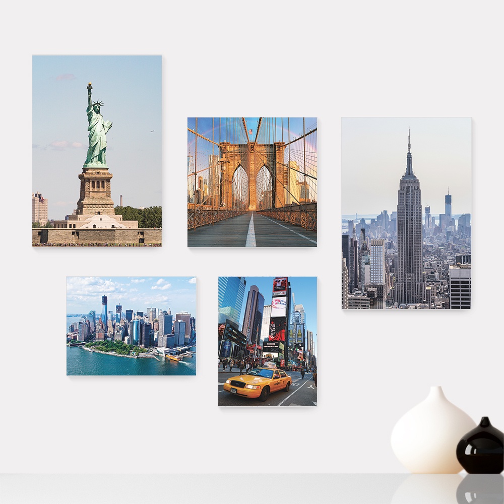 Kit 5 Quadros Decorativos Placas - Nova Iorque New York Viagem Mundo Casa Quarto Sala - 340ktpl5
