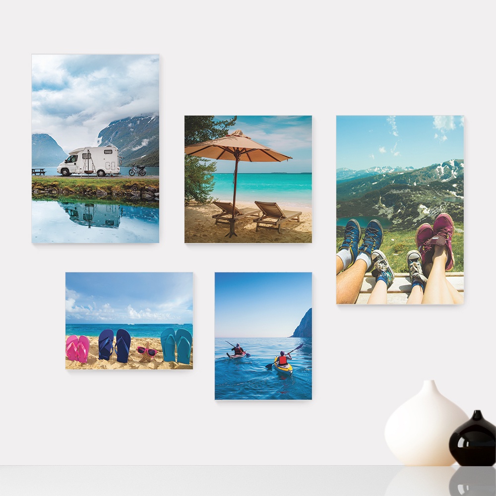 Kit 5 Quadros Decorativos Placas - Paisagem Viagem Férias Casa Quarto Sala - 073ktpl5