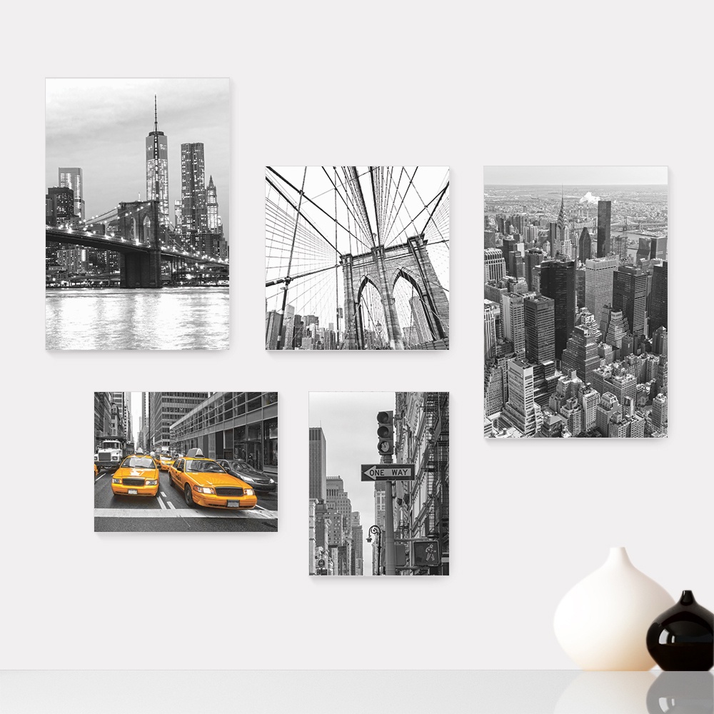 Kit 5 Quadros Decorativos Placas - New York Viagem Casa Quarto Sala - 023ktpl5