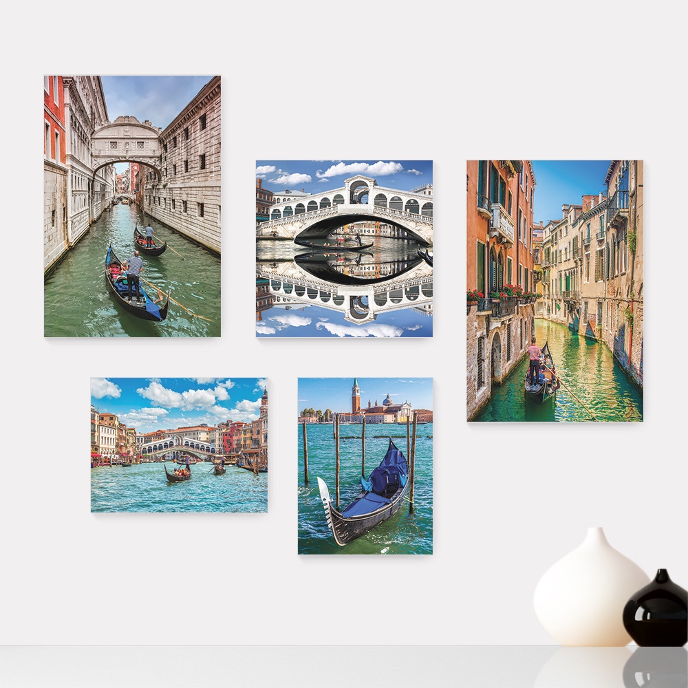 Kit 5 Quadros Decorativos Placas - Itália Veneza Viagem Mundo Casa Quarto Sala - 350ktpl5