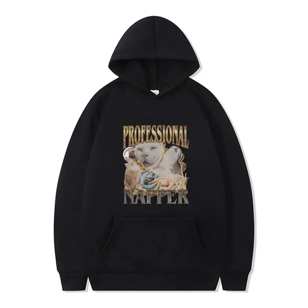 Professional Napper Cat Funny Meme Graphic Hoodie Men Women Casual Vintage Sweatshirt Male Fashion Oversized Pullover Hoodies