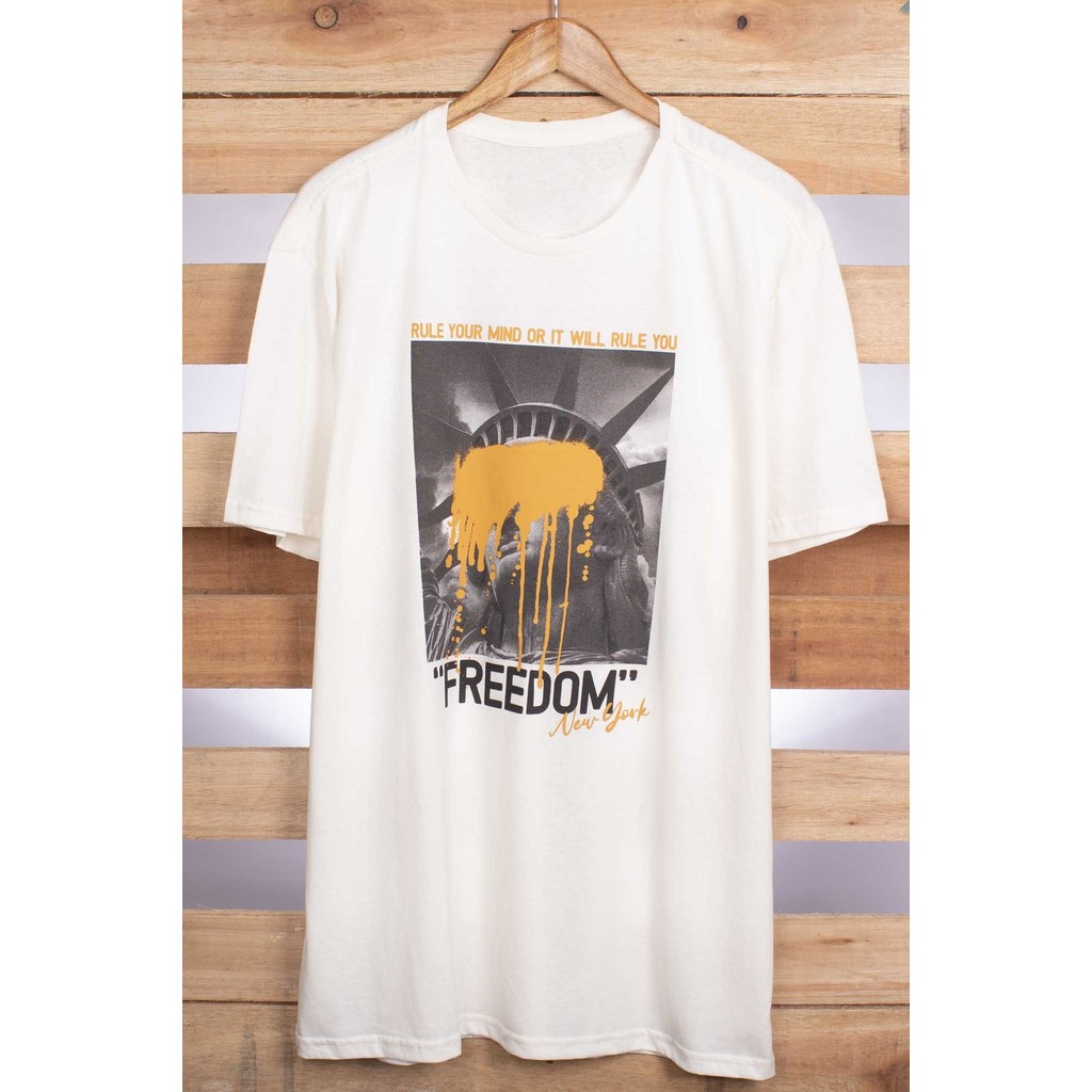 Camiseta Masculina Freedom Plus Size 100% Algodão Manga Curta Gola Redonda Gogocloset