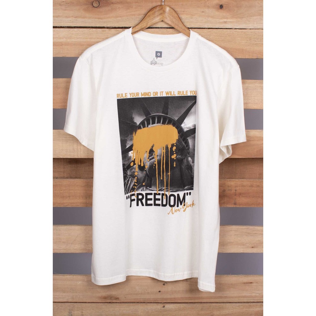 Camiseta Masculina Freedom 100% Algodão Manga Curta Gola Redonda Modelagem Reta Gogocloset