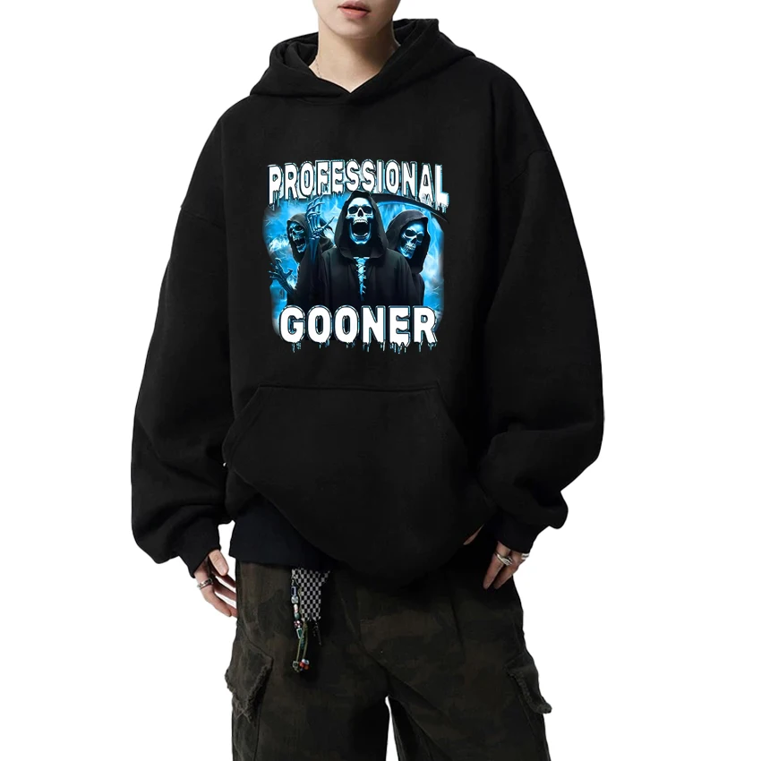 New Professional Gooner Offensive Funny Skeleton Meme Graphic Hoodie Men women harajuku humor Sweatshirt Unisex Fleece pullover