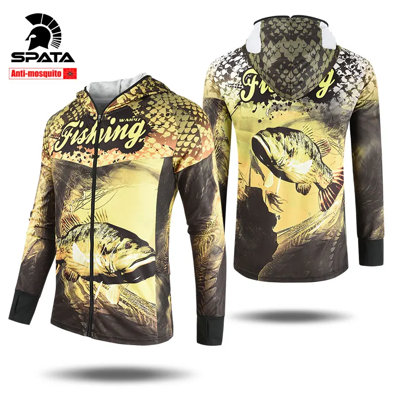 2025 SPATA New Fishing Shirts Professional Anti-Mosquito Anti-UV Sun Protection Long Sleeve Fishing Top Hoodies Clothing Clothes