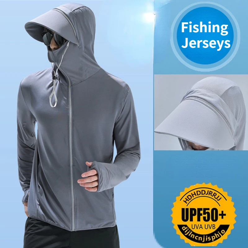 Professional Fishing Hoodie With Mask Anti-UV Sunscreen Sun Protection Clothes Fishing Shirt Breathable Quick Dry Fishing Jersey
