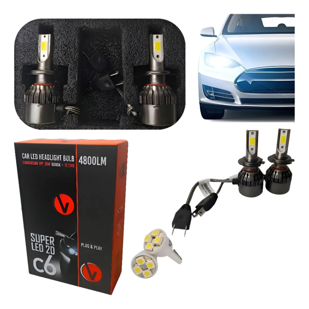 Kit Lâmpada Farol Super LED Headlight C6 2D 72W 6000K H11