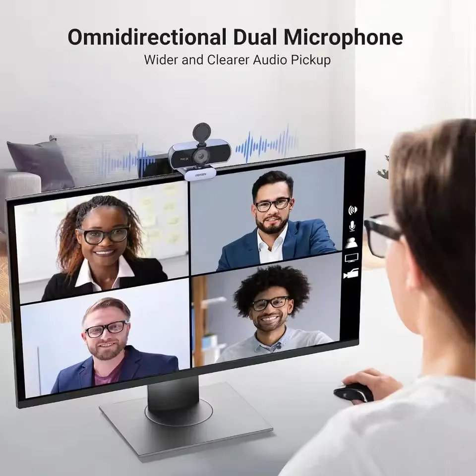 2K UGREEN Webcam Full HD 1080P Webcam Autofocus Privacy Cover Dual Noise Cancelling Mics Adjustable FOV Correction PC Camera