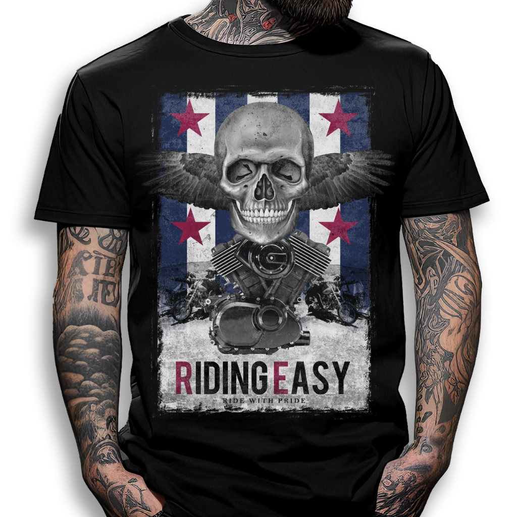 Camiseta Riding Easy No remorse Kustom Kulture preta estampada 100% algodão