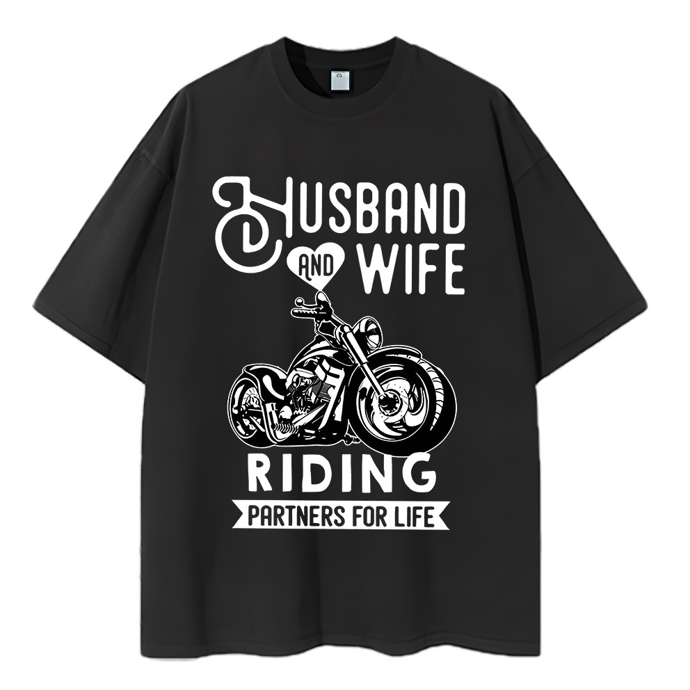2026 Camiseta Estampa Motocicleta Casal Husband Wife Riding Partners For Life T-shirt Unissex Streetwear Envio Imediato