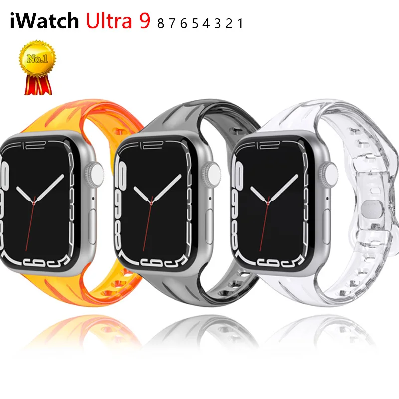 Transparent Slim Silicone Crystal Clear Sports Strap For Apple Watch Band 44mm 45mm for iWatch Series 9 8 7 6 SE 40mm 41mm 38mm