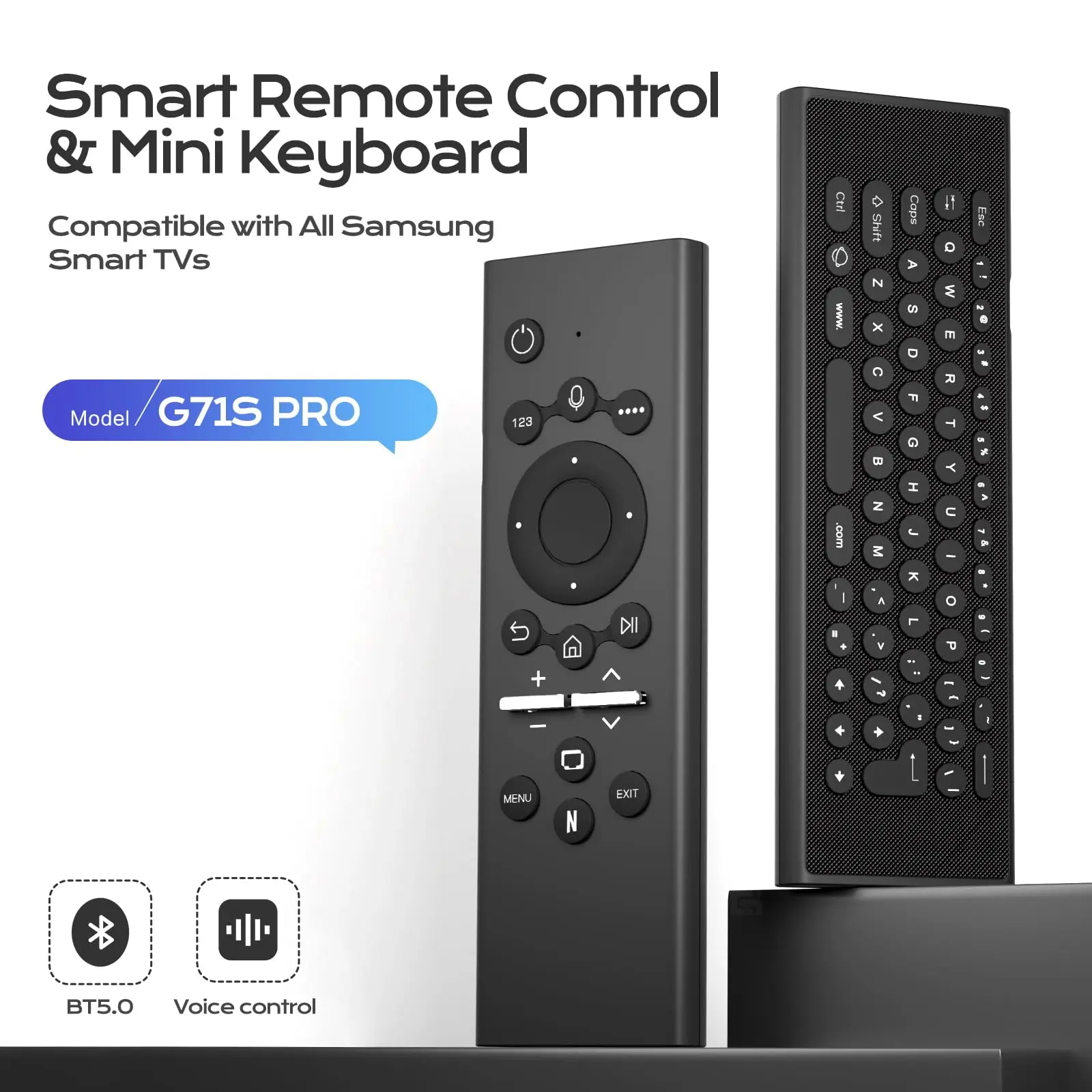 BOXPUT G71S PRO Voice Remote Bluetooth5.0 Mini Backlit Keyboard Air Mouse for Android TV Box Compatible with Samsung Smart TV