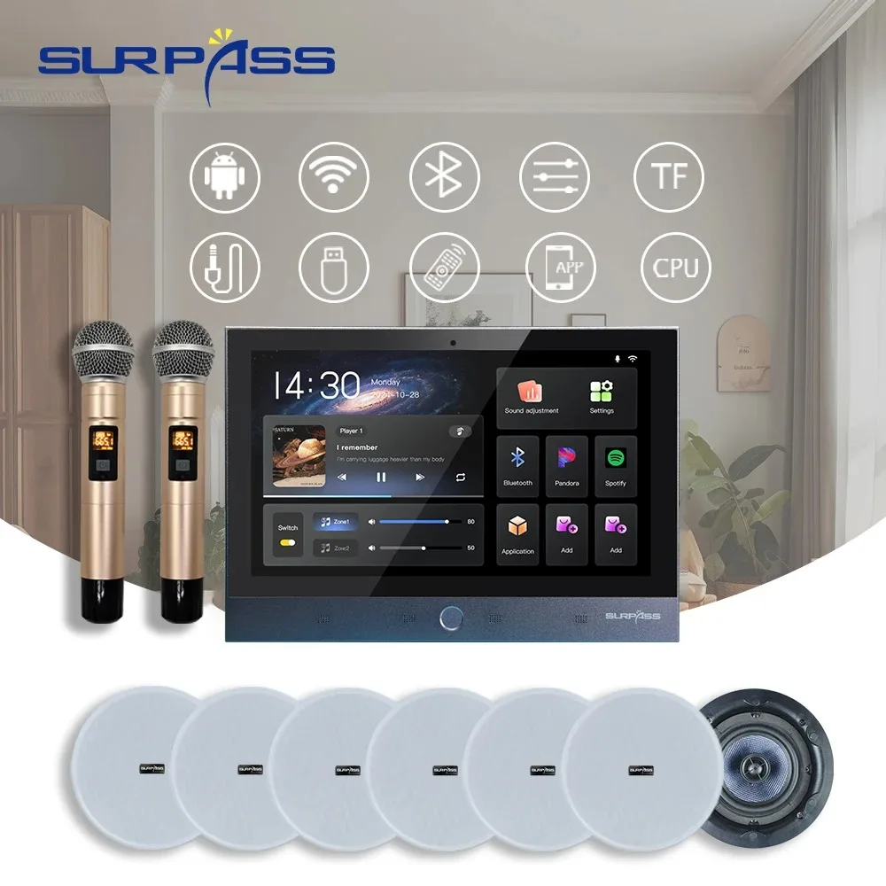Smart Home Android Bluetooth WiFi Wall Amplifier Audio PA Coxial Ceiling Speaker Wireless Microphone Karaoke Stereo Music Combos