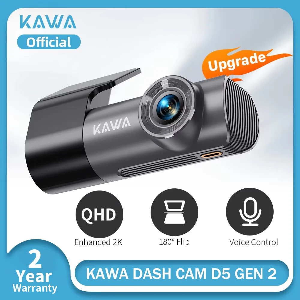KAWA Dash Cam D5 Gen 2 2K Night Vision 2K Dashcam Voice Control Supercapacitor 360° Rotation,24/7 Parking Monitoring Car DVR