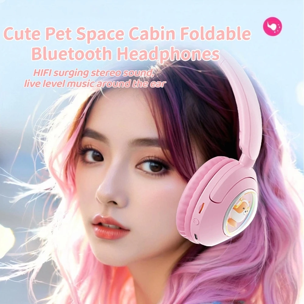 New Luminous Cute Pet Space Cabin Bluetooth Headset Wireless Gaming E-sport  Foldable HiFi Stereo Ultra Long Endurance Headphone
