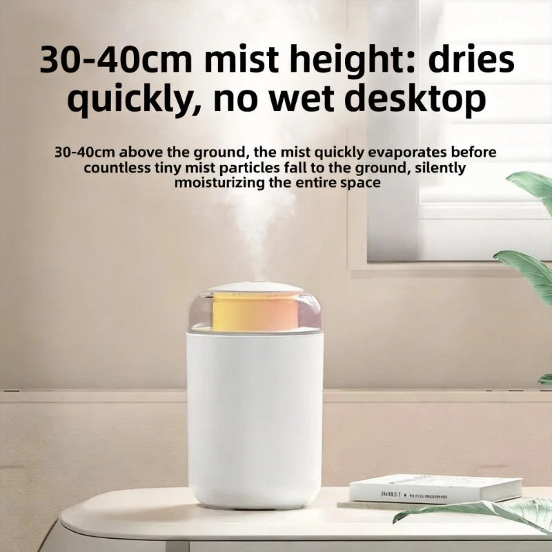 Household Portable Rechargable Air Humidifier with 1.2L Capacity LED Night Light Power-off Protect USB for Home Office Car