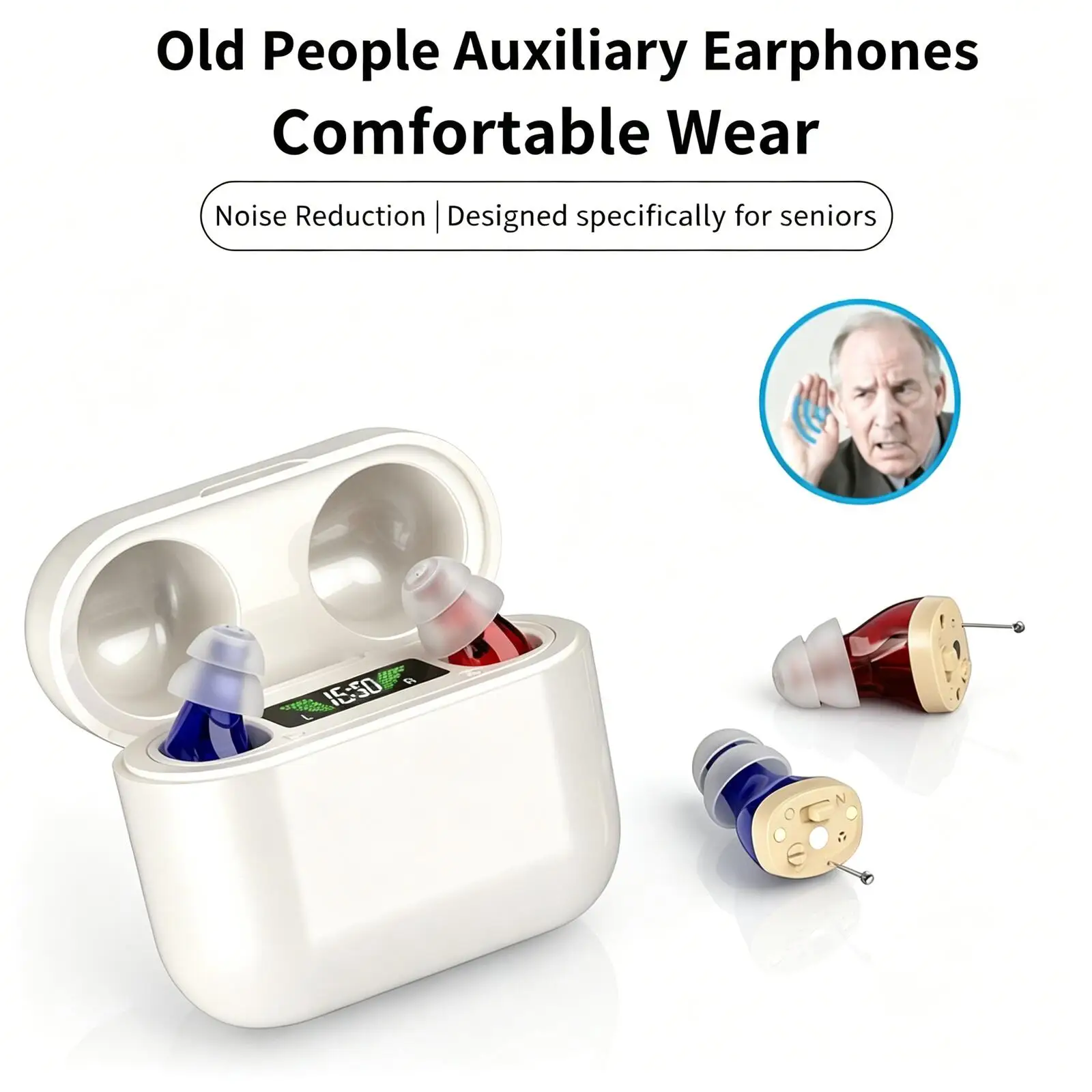 Invisible Rechargeable Noise Reduction Earsets For Seniors LED Digital Display 30H Long Play Light Comfortable Sound Amplifier