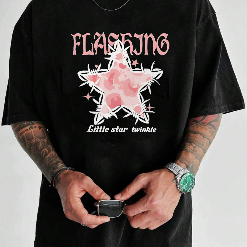 Camiseta Masculina Estampa Flashing Little Star Twinkle Streetwear 2025 Novo