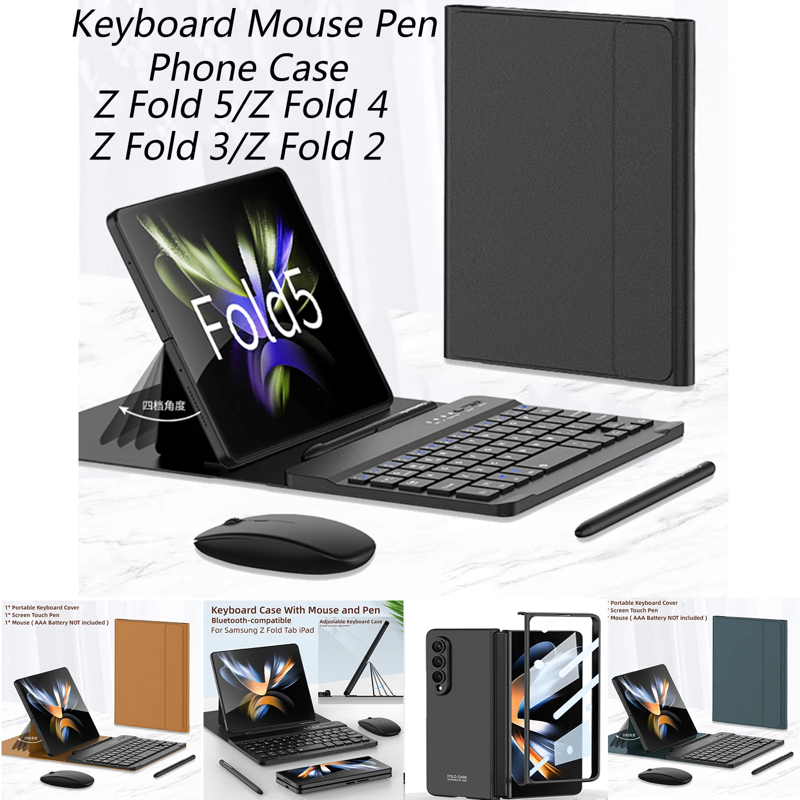 For Samsung Galaxy Z Fold 5 4 3 2 Wireless Keyboard Magnetic Folding Flip Stand Leather Phone Case With Keyboard Cover Pen Mouse