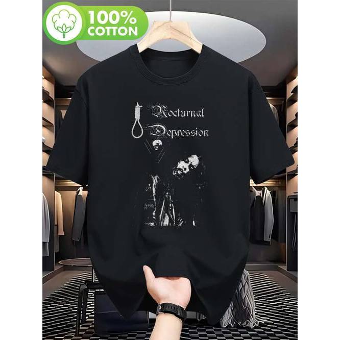 Camiseta Masculina Nocturnal Depression Banda Gothic Metal Caveira Cordas Vintage Estilosa Confortável Atemporal Casual