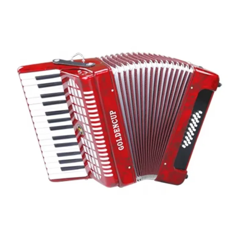 SEASOUND Professional 32 Keys 24 Bass Accordion Instrument OEM JP3224 Diatonic Style Red Celluloid Wood Piano Keyboard Chromatic
