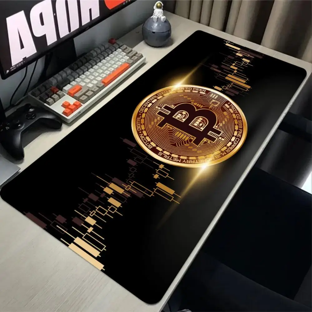 bitcoin Mouse Pad Gaming Large Mousepad Anti-slip Rubber mouse mat Computer Gamer Desk Mat Stitched Edge Black gamer Mousepad
