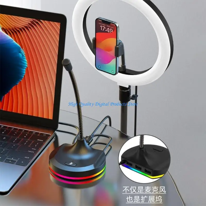 U2JE Professional USB Condenser Microphone Microphone USB Microphone with LED Lighting for PC Computer Laptop Notebook