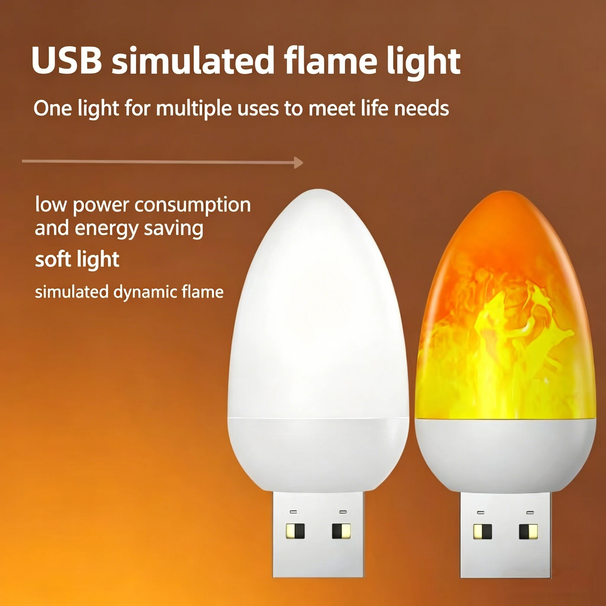USB LED Flame Light Mini Dynamic Simulated Fire Lamp Energy-Saving Soft Night Light for Camping Bedroom Car Decor 1/2 PCS