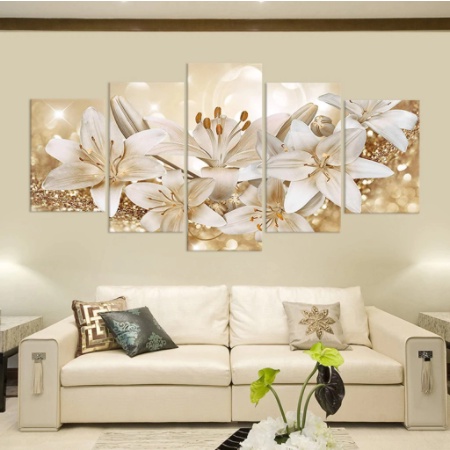Quadros decorativos Mosaicos para sua sala ou quarto Kit  5 peças Mural lírio dourado lindo flores  Protector = 119