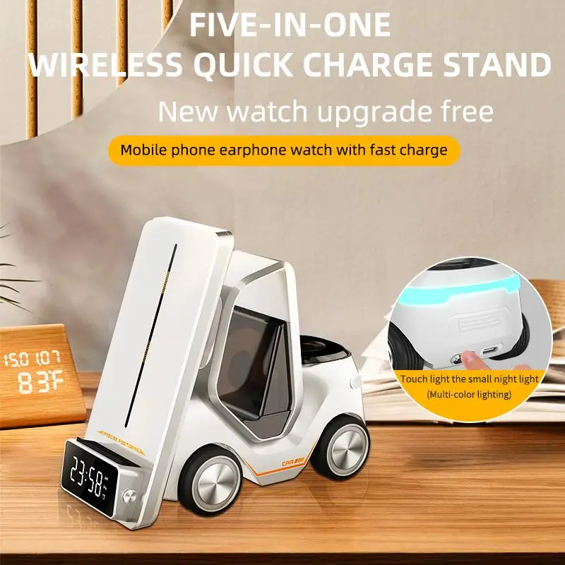 5 in 1 Car Phone Wireless Chargers Fast Charging Stand Multifunctional Charger for Phone Watch Headphone Forklift Shape Charger