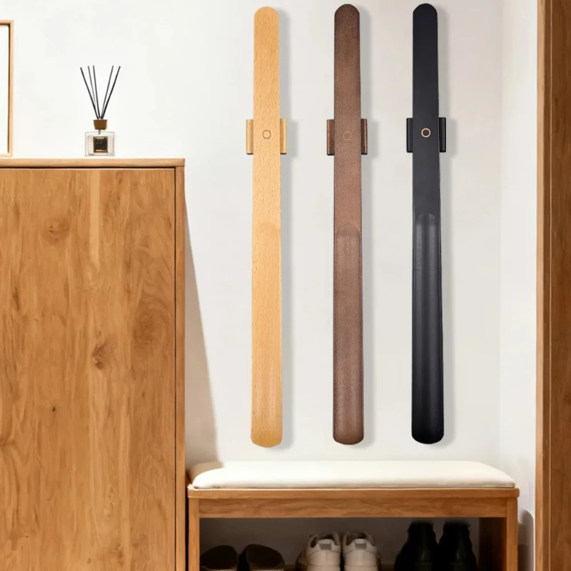 Premium Beech Wood 55cm Long Handle Shoe Horn Magnetic Base No-Bend Shoe Helper for Elderly Pregnant Women Lazy Adults Home Use