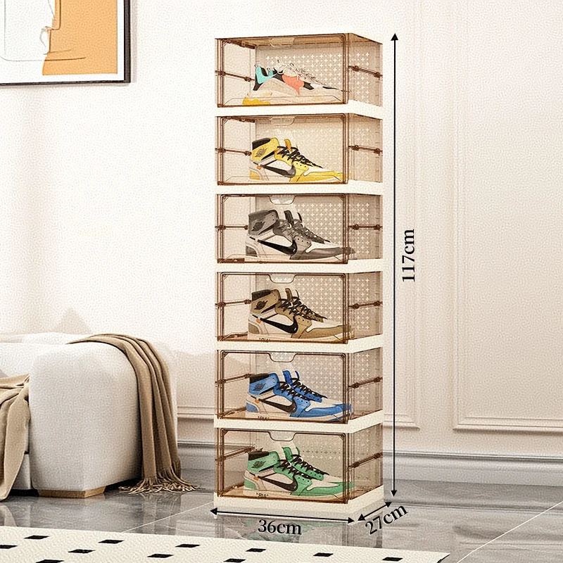 Transparent Thickened Folding Shoe Box No Installation Side Opening Magnetic Suction Dustproof Shoe Cabinet