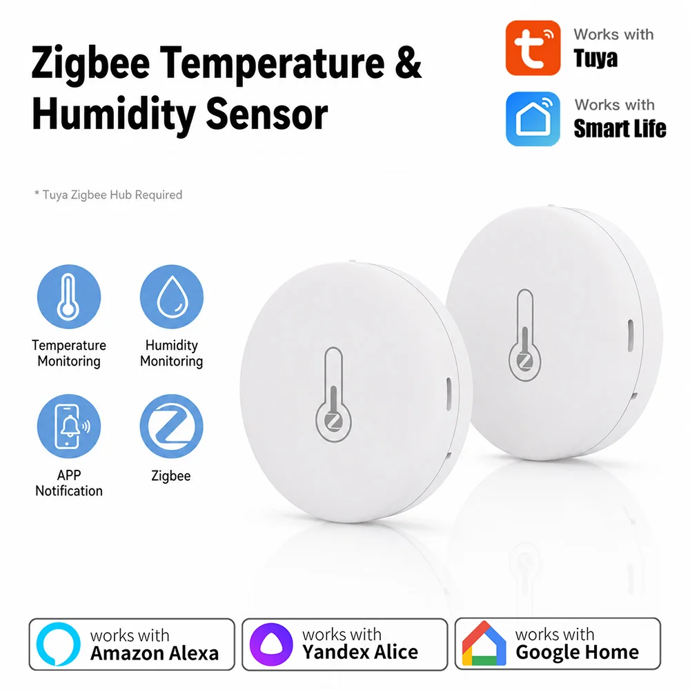 Tuya Zigbee Temperature And Humidity Sensor Mini Remote Monitor By Smart Life APP Battery Powered Work With Alexa Google Home