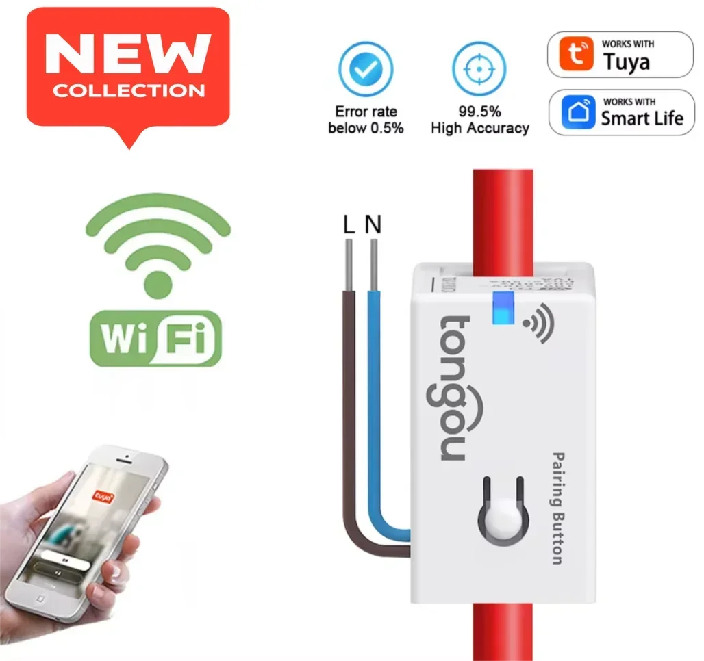 WiFi Tuya Smart Home Electricity Meter Real-time Electric Current Voltage Power Consumption Monitor Remote Smart Energy View