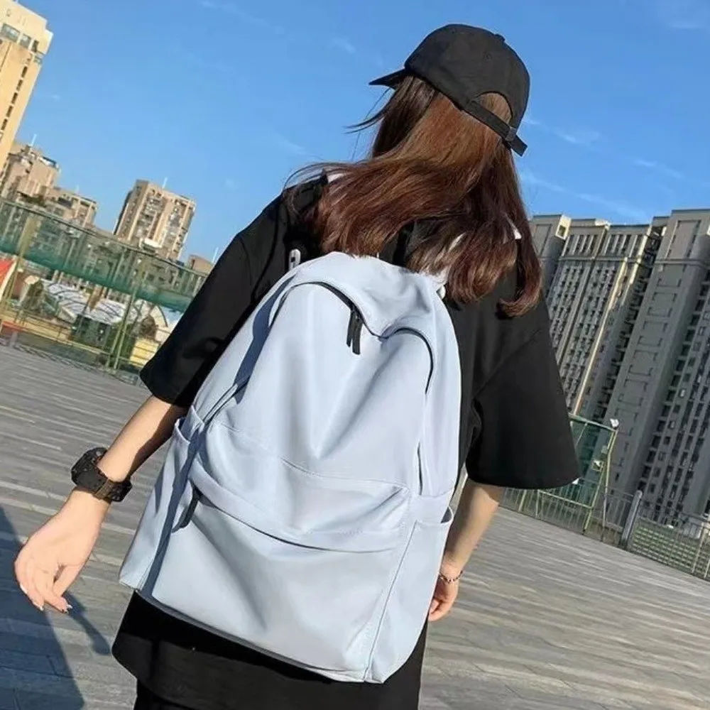 Modern Large Capacity Student Backpack Nylon Casual School Bag Solid Color Adjustable Straps Travel Bag School