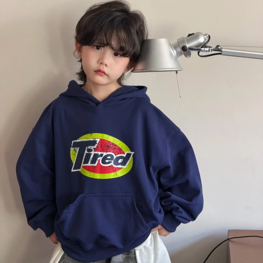 Boys Suit 2026 Spring and Autumn New Childrens Wear Korean Boys and Girls Letter Hoodie Wash Camouflage Wide Leg Pants Two Sets