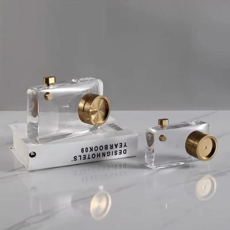 2025 New Arrival Trend  Crystal Camera Decorations Metal Lens Art Desktop Ornament for Home Office Hotel Decor Accessories