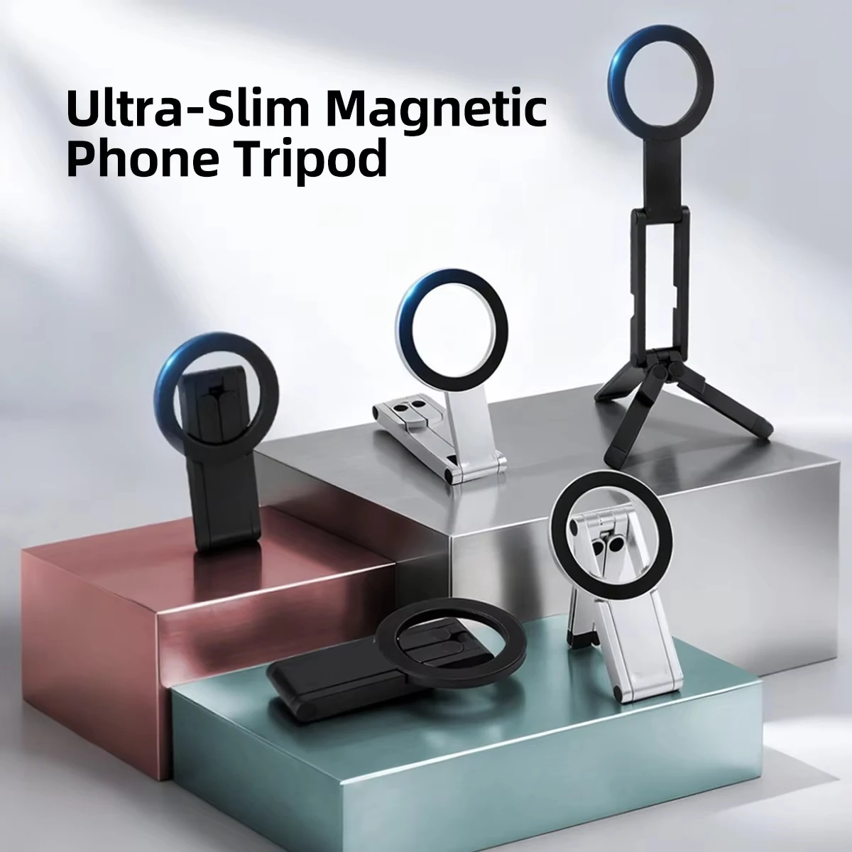 Magnetic Phone Grip Stand, Ultra Slim 8mm Foldable Tripod for Phone, Portable Pocket Desktop Holder for Video Call Selfie