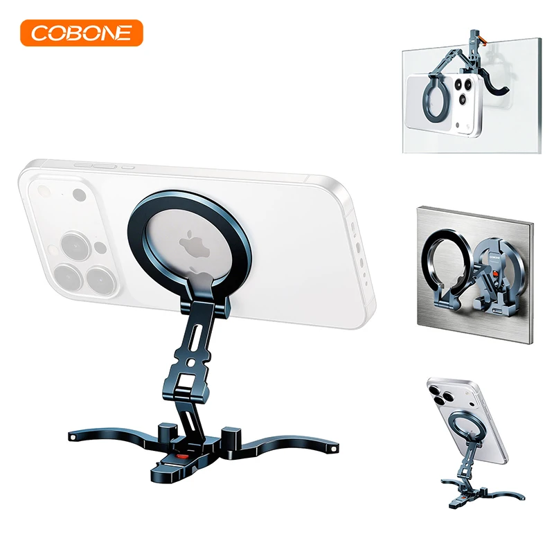 COBONE Double Sided Magnetic Phone Stand Foldable 1/4 Inch Mount for MagSafe Android Smartphones Desktop Gym Vlog Live Streaming