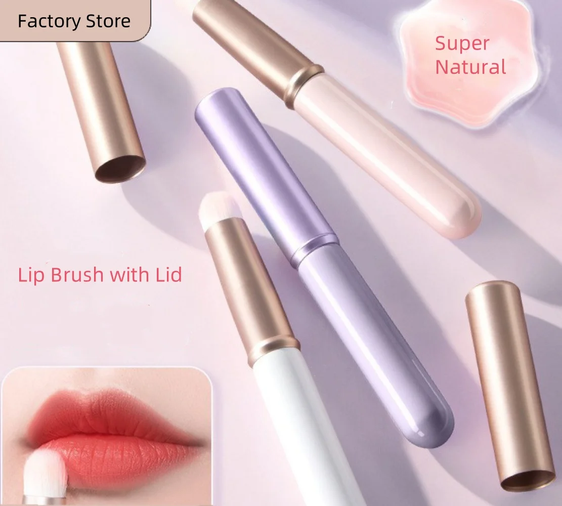 Portable Makeup Brush Lipstick Brush, Concealer Brush, Fiber Wool Lip Brush with Lid Travel Makeup Brushes Comestics Beauty Tool
