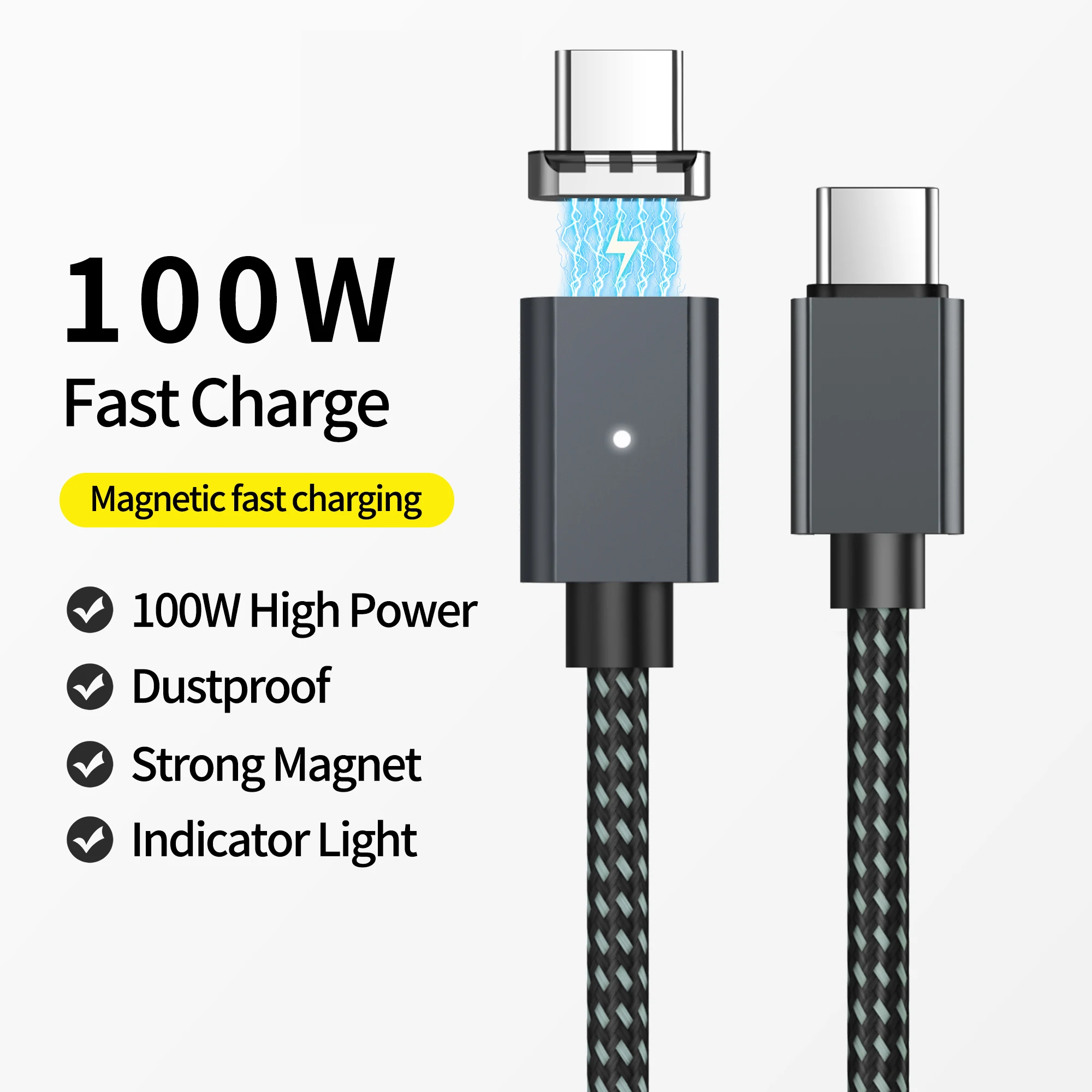 1.5m PD100w Fast Charger Magnetic Usb C To Type C Cable Magnetic Data Charging Wire for iPhone 15 Xiaomi MacBook Samsung LG