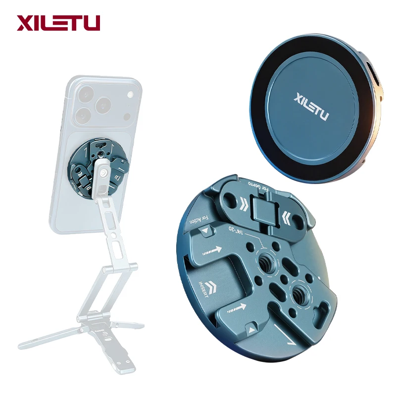 XILETU MI-1 MagSafe Phone Tripod Mount N52 Magnetic Aluminum Alloy 1/4 Inch Screw Cold Shoe Adapter For iPhone 12 13 14 15 16 17